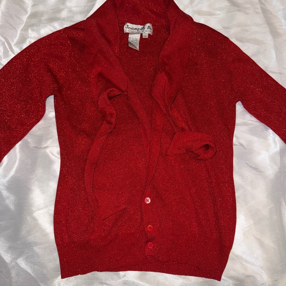 Vintage Joseph A Women's Sparkling Red Cardigan 80% silk